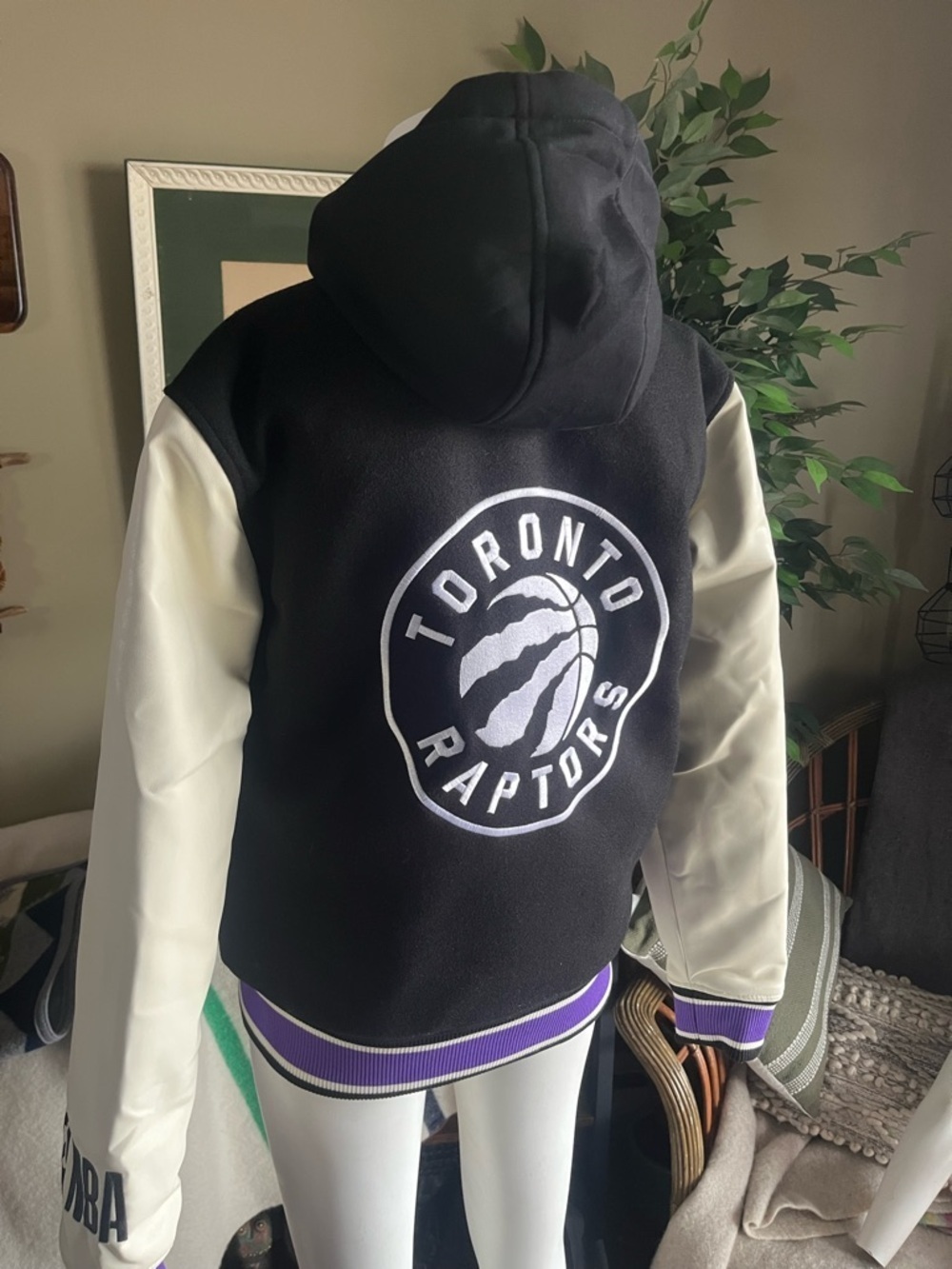 NBA Toronto Raptors Black & White Wool Letterman Jacket with Purple Accents